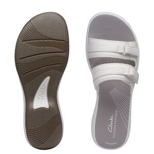 Clarks® Cloudsteppers Breeze Piper Women's Slide Sandals Gray and White